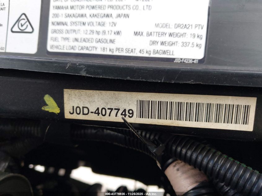 2021 Yamaha Other VIN: JOD407749 Lot: 43776936