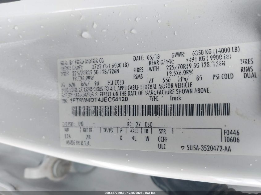 2018 Ford Super Duty F-450 Drw Platinum VIN: 1FT8W4DT4JEC54120 Lot: 43776959