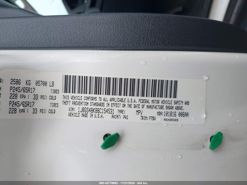 1J8GS48K88C154531 2008 JEEP GRAND CHEROKEE photo no. 9
