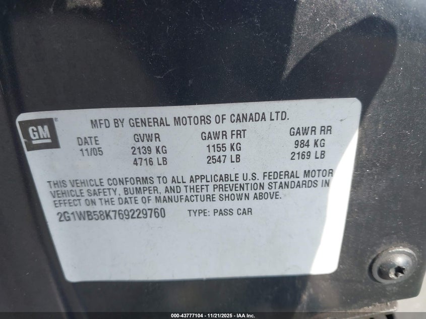 2009 Chevrolet Impala Lt VIN: 2G1WT57N791313900 Lot: 43777104