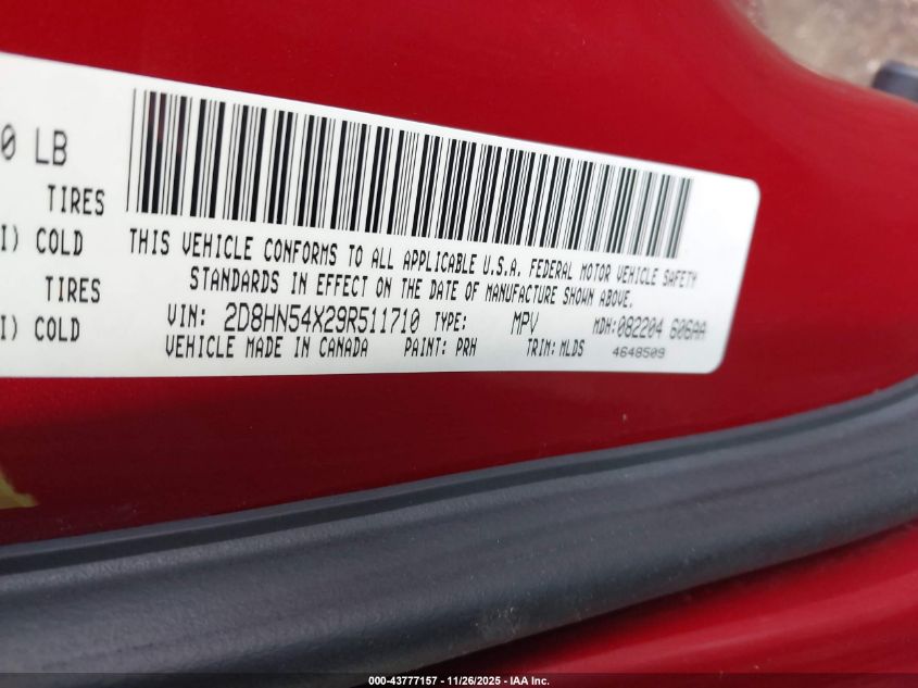 2009 Dodge Grand Caravan Sxt VIN: 2D8HN54X29R511710 Lot: 43777157