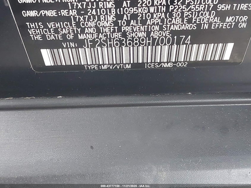 2009 Subaru Forester 2.5X VIN: JF2SH63689H700174 Lot: 43777158