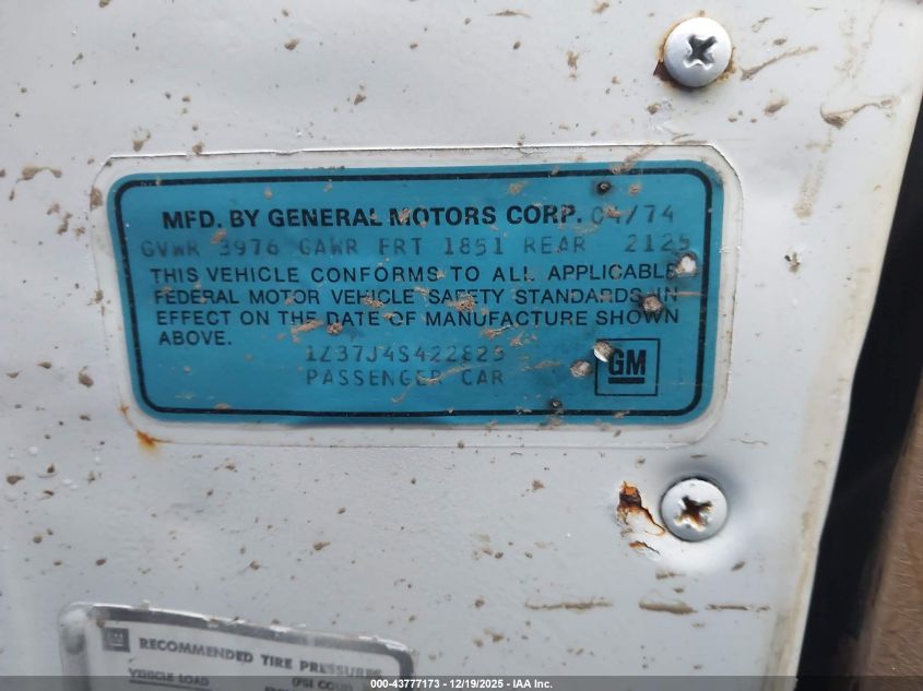 1975 Chevrolet Corvette VIN: 1Z37J4S422825 Lot: 43777173