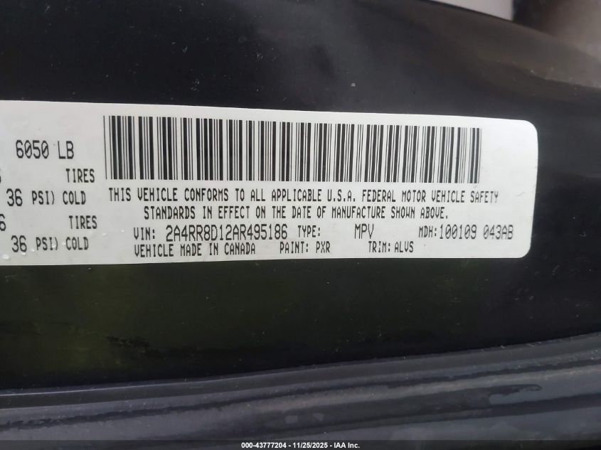 2010 Chrysler Town & Country Touring Plus VIN: 2A4RR8D12AR495186 Lot: 43777204