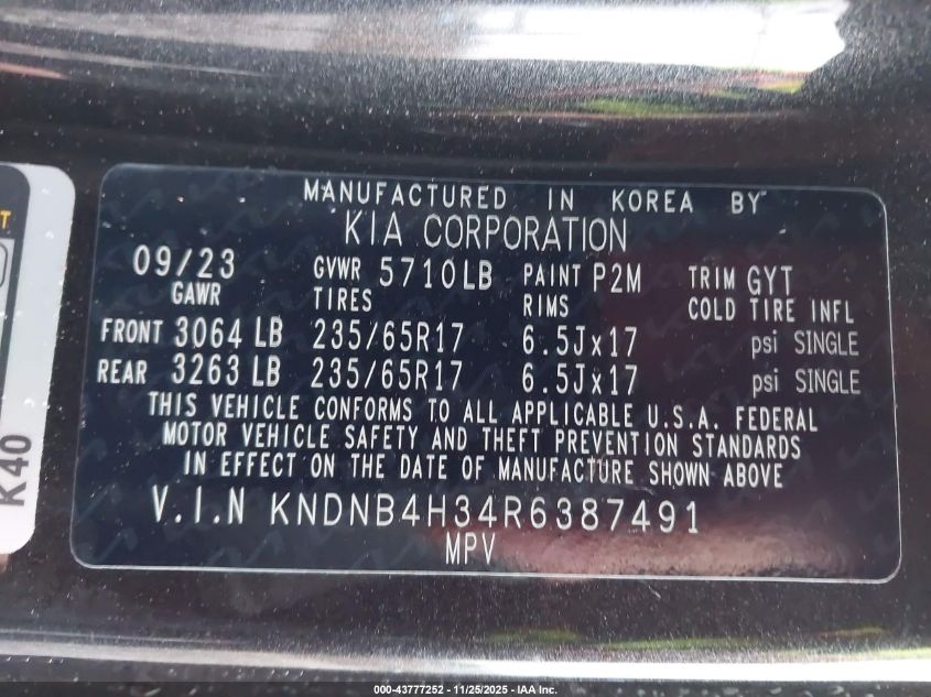 2024 Kia Carnival Mpv Lx VIN: KNDNB4H34R6387491 Lot: 43777252