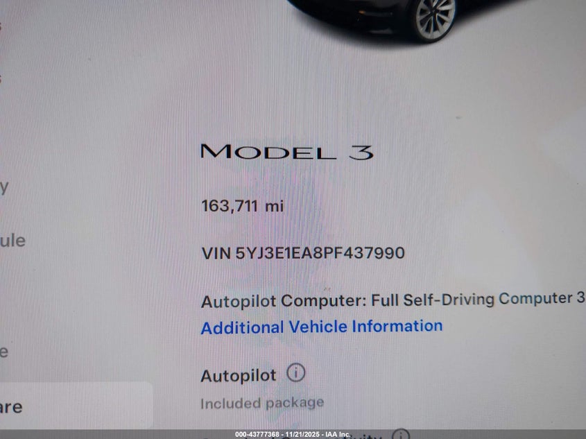 2023 Tesla Model 3 Rear-Wheel Drive VIN: 5YJ3E1EA8PF437990 Lot: 43777368