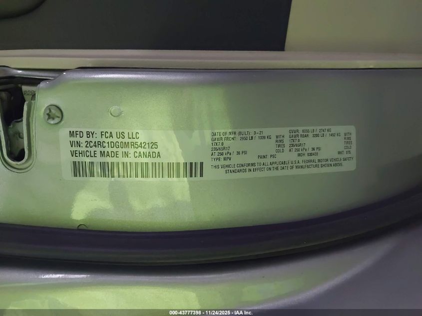 2021 Chrysler Voyager Lxi VIN: 2C4RC1DG0MR542125 Lot: 43777398