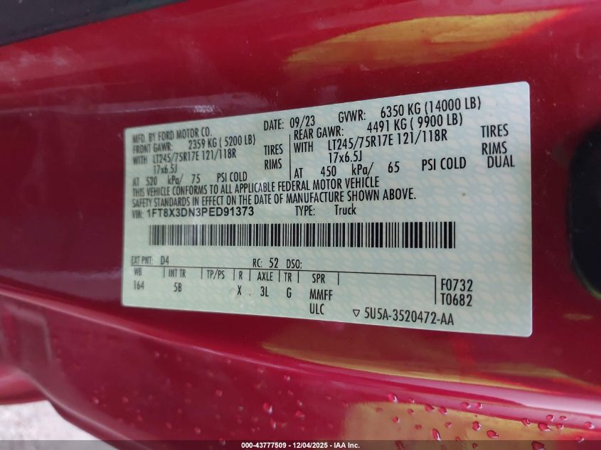 2023 Ford Super Duty F-350 Drw Lariat VIN: 1FT8X3DN3PED91373 Lot: 43777509