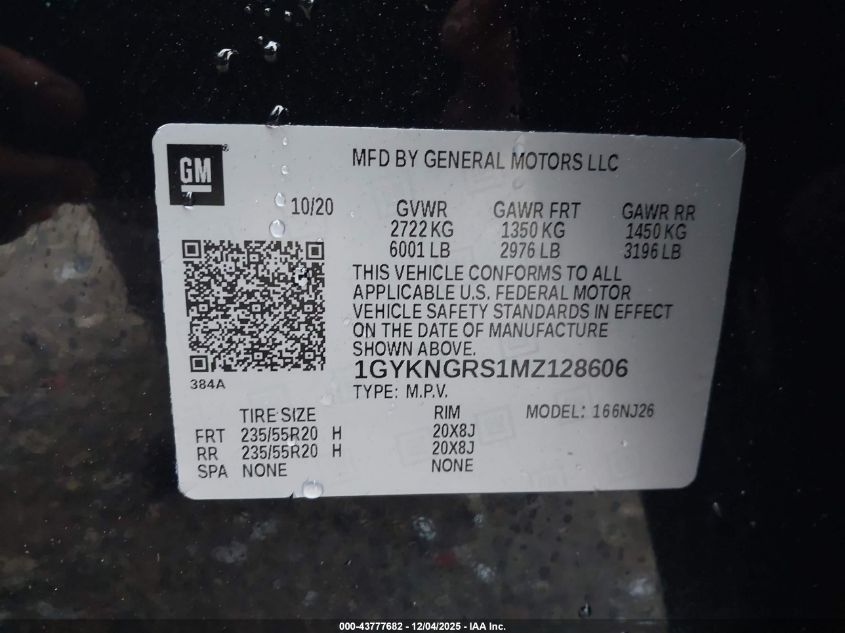 2021 Cadillac Xt5 Awd Sport VIN: 1GYKNGRS1MZ128606 Lot: 43777682