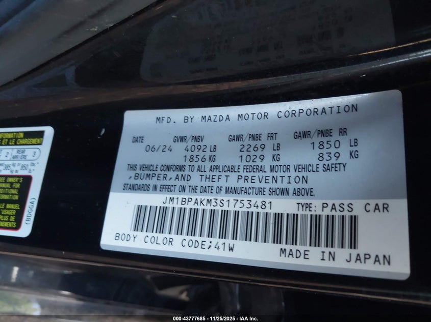 2025 Mazda Mazda3 2.5 S Select Sport VIN: JM1BPAKM3S1753481 Lot: 43777685
