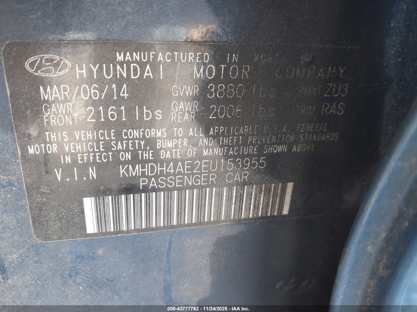 KMHDH4AE2EU153955 2014 HYUNDAI ELANTRA photo no. 9