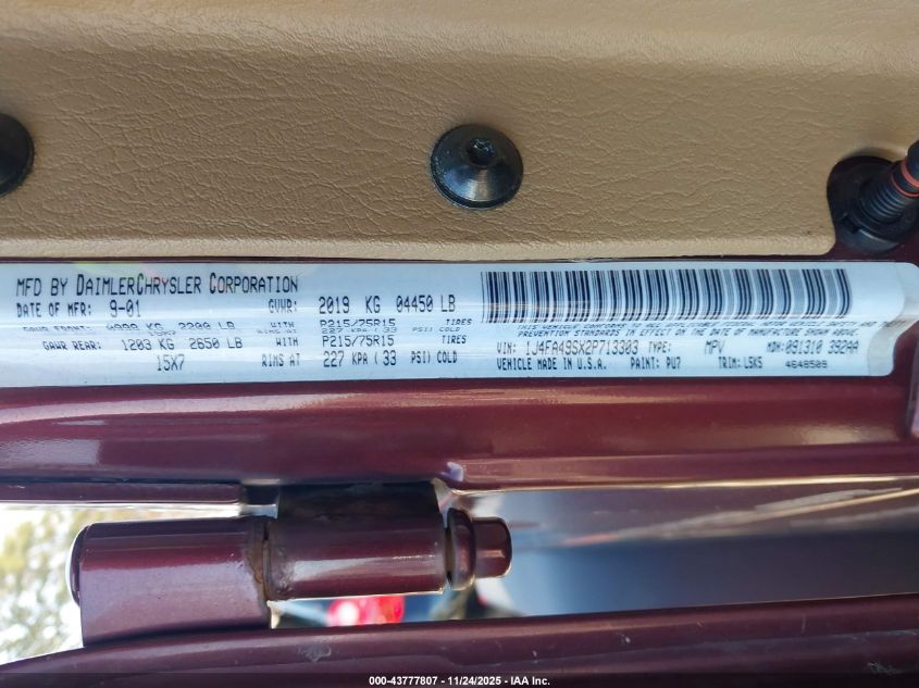 2002 Jeep Wrangler Sport VIN: 1J4FA49SX2P713303 Lot: 43777807