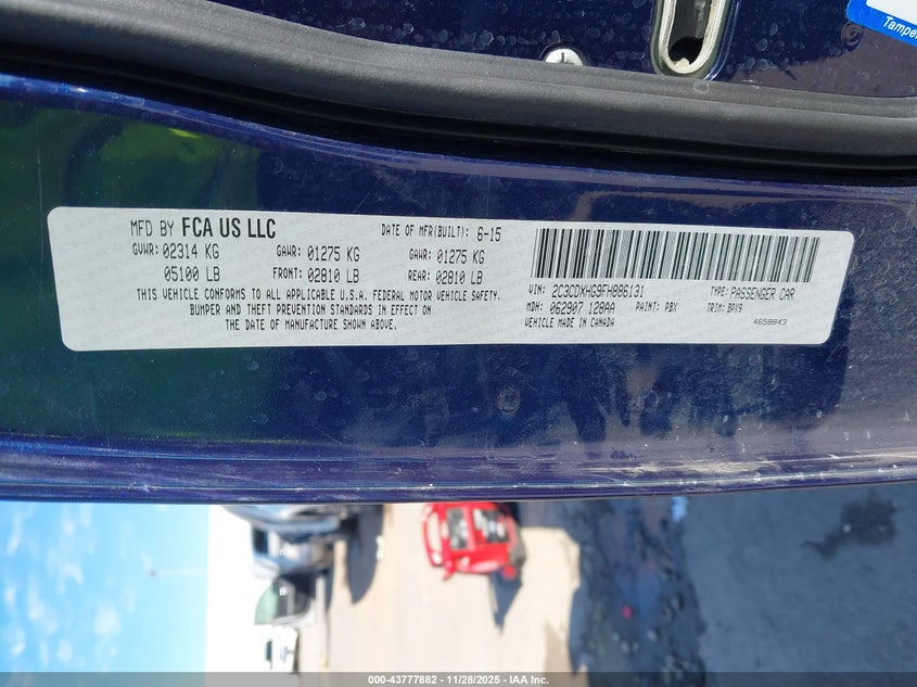 2015 Dodge Charger Sxt VIN: 2C3CDXHG9FH886131 Lot: 43777882