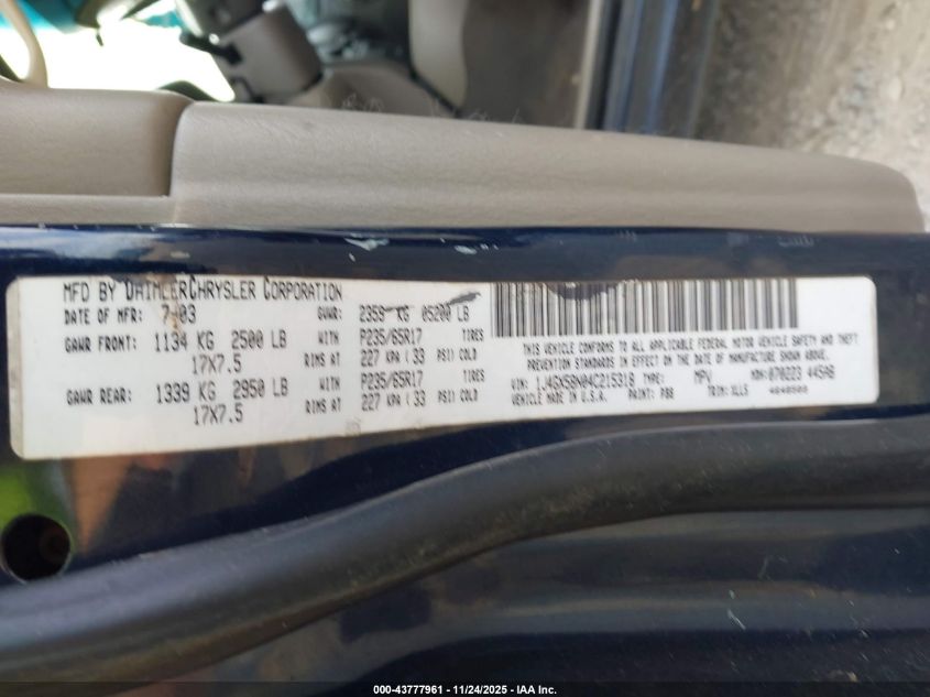 2004 Jeep Grand Cherokee Limited VIN: 1J4GX58N04C215318 Lot: 43777961