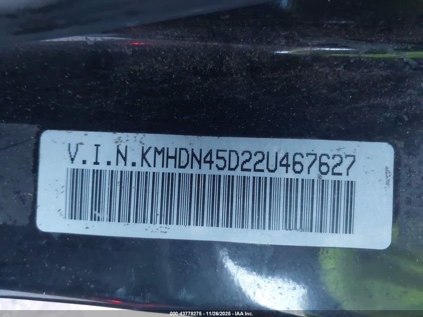 2002 Hyundai Elantra Gls VIN: KMHDN45D22U467627 Lot: 43778275