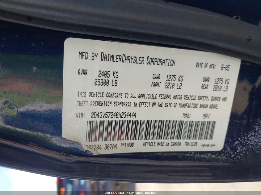 2006 Dodge Magnum Rt VIN: 2D4GV57246H234444 Lot: 43778334