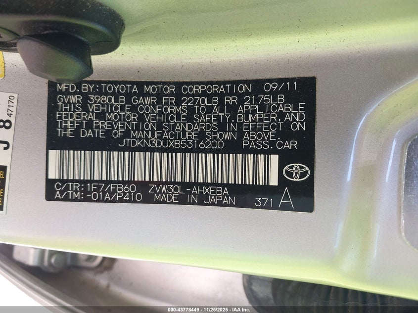 JTDKN3DUXB5316200 2011 TOYOTA PRIUS photo no. 7