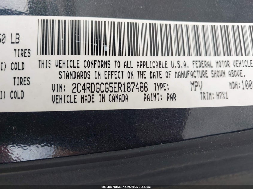 2014 Dodge Grand Caravan Sxt VIN: 2C4RDGCG5ER187486 Lot: 43778456