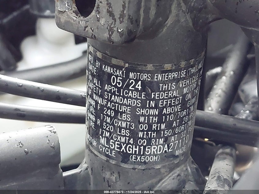 2024 Kawasaki Ex500 H VIN: ML5EXGH15RDA27110 Lot: 43778473
