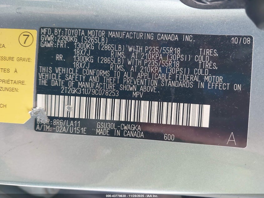 2009 Lexus Rx 350 VIN: 2T2GK31U79C078253 Lot: 43778638