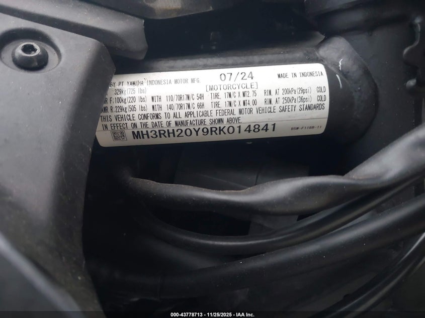 2024 Yamaha Mt-03 VIN: MH3RH20Y9RK014841 Lot: 43778713