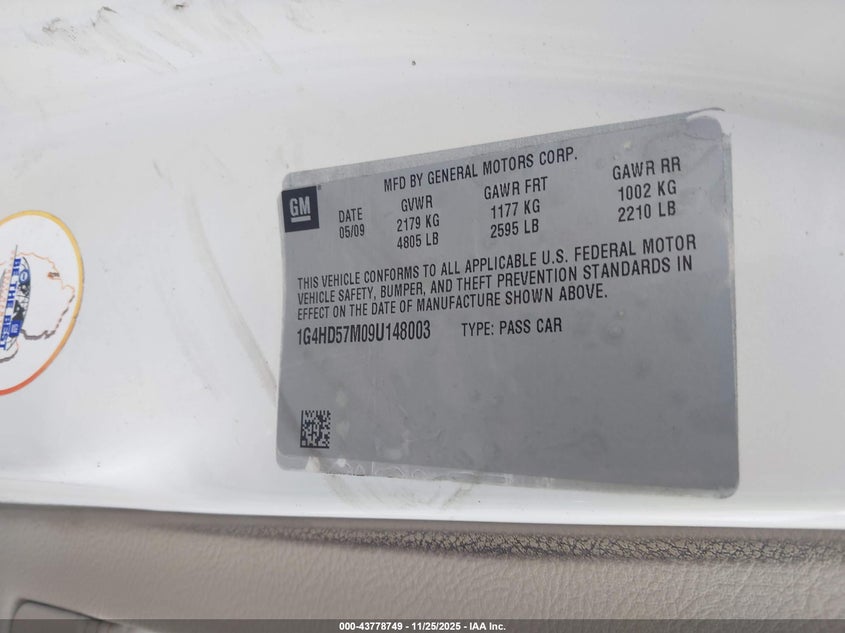 2009 Buick Lucerne Cxl Special Edition VIN: 1G4HD57M09U148003 Lot: 43778749