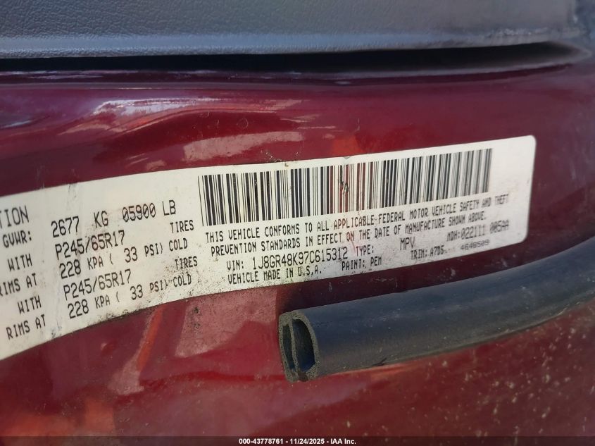 2007 Jeep Grand Cherokee Laredo VIN: 1J8GR48K97C615312 Lot: 43778761