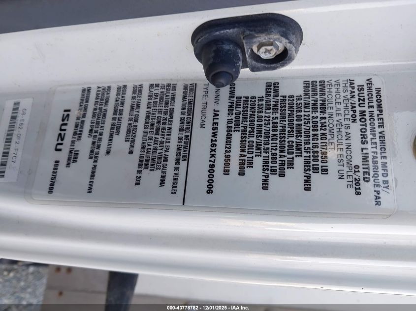 2019 Isuzu Nqr VIN: JALE5W16XK7900006 Lot: 43778782