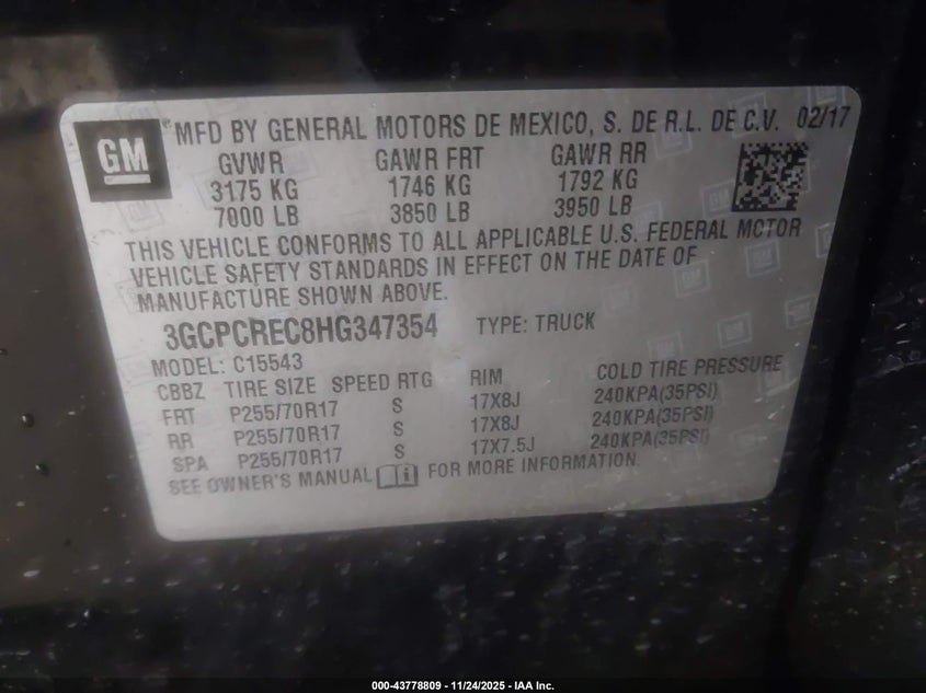 3GCPCREC8HG347354 2017 CHEVROLET SILVERADO photo no. 9