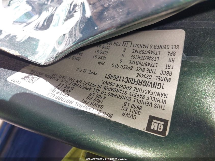 2012 Chevrolet Express 2500 Lt VIN: 1GNWGRFG9C1126491 Lot: 43778867