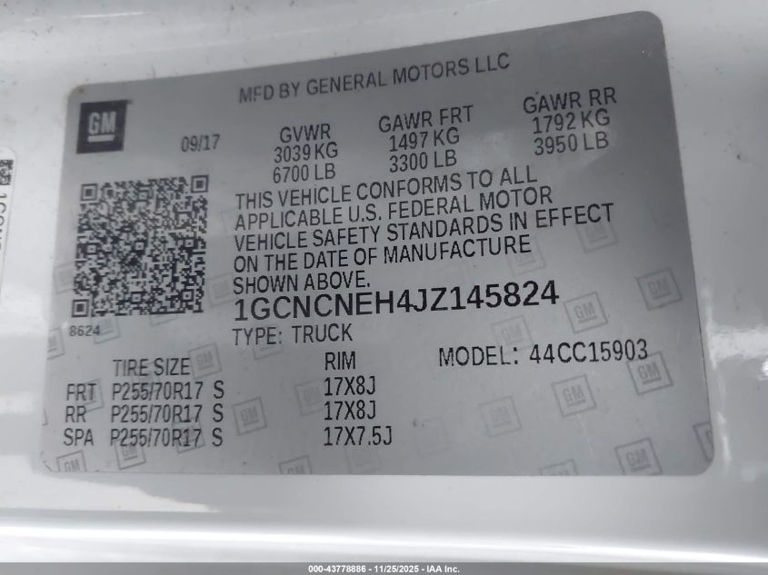 2018 Chevrolet Silverado 1500 Ls VIN: 1GCNCNEH4JZ145824 Lot: 43778886