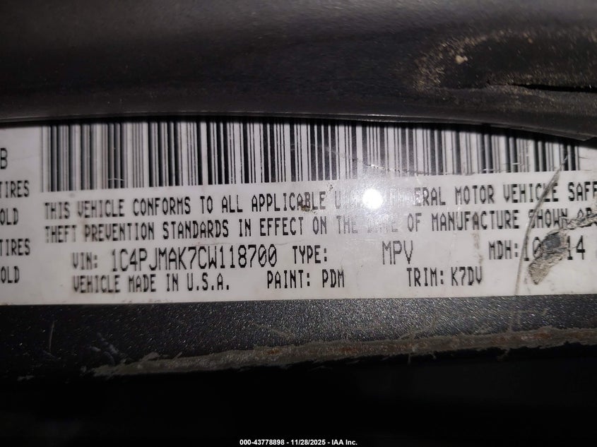 2012 Jeep Liberty Sport VIN: 1C4PJMAK7CW118700 Lot: 43778898