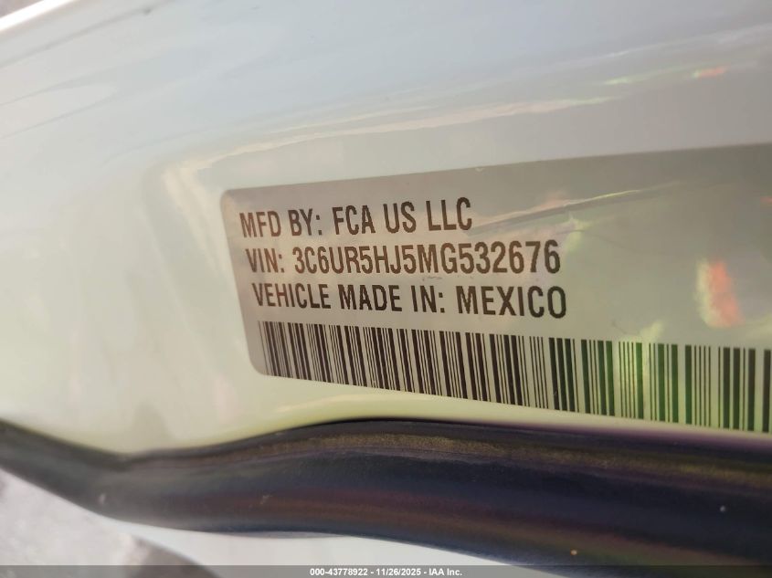 2021 Ram 2500 Tradesman 4X4 8' Box VIN: 3C6UR5HJ5MG532676 Lot: 43778922