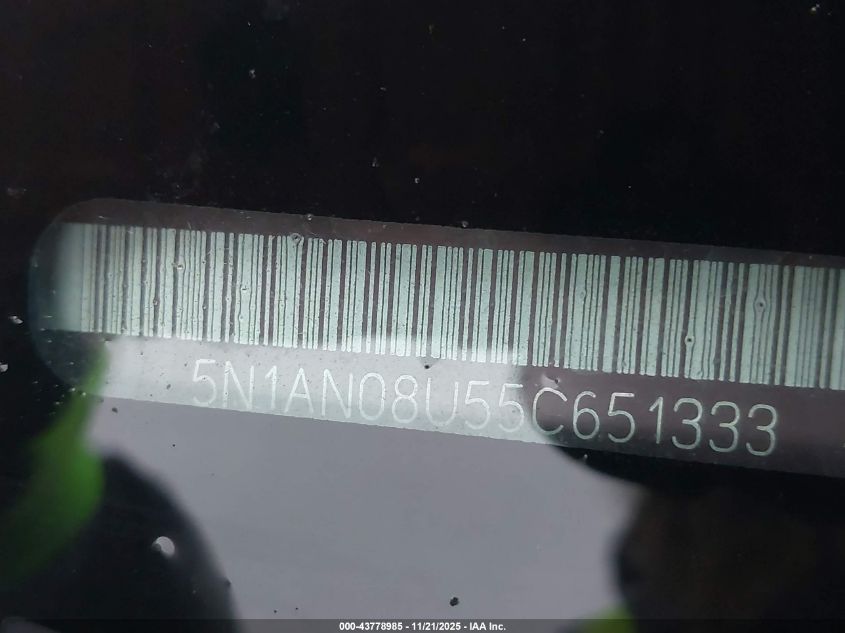2005 Nissan Xterra S VIN: 5N1AN08U55C651333 Lot: 43778985
