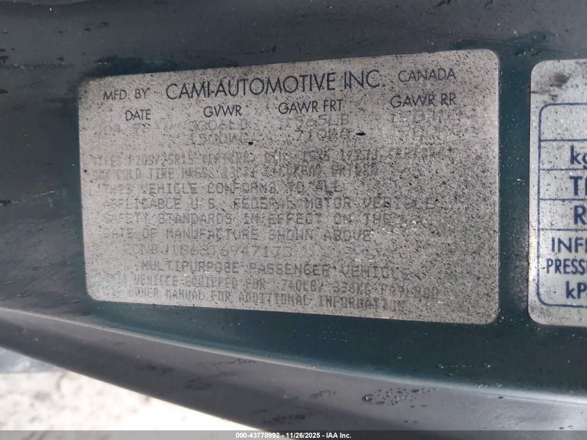 1996 Geo Tracker VIN: 2CNBJ1863T6947173 Lot: 43778992