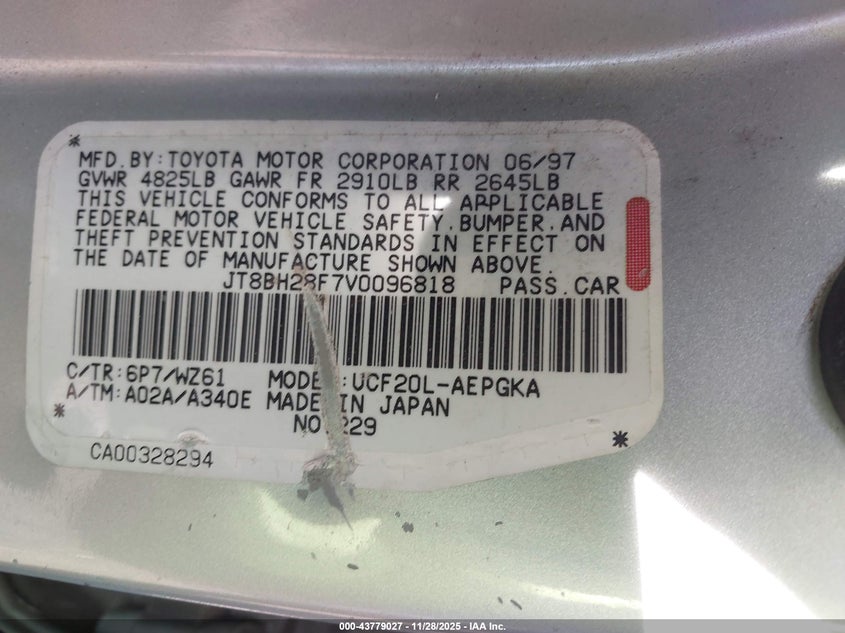 1997 Lexus Ls 400 VIN: JT8BH28F7V0096818 Lot: 43779027