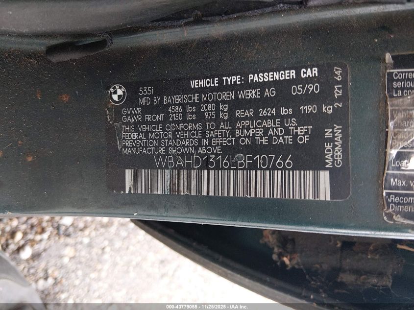 1990 BMW 535 I VIN: WBAHD1316LBF10766 Lot: 43779055