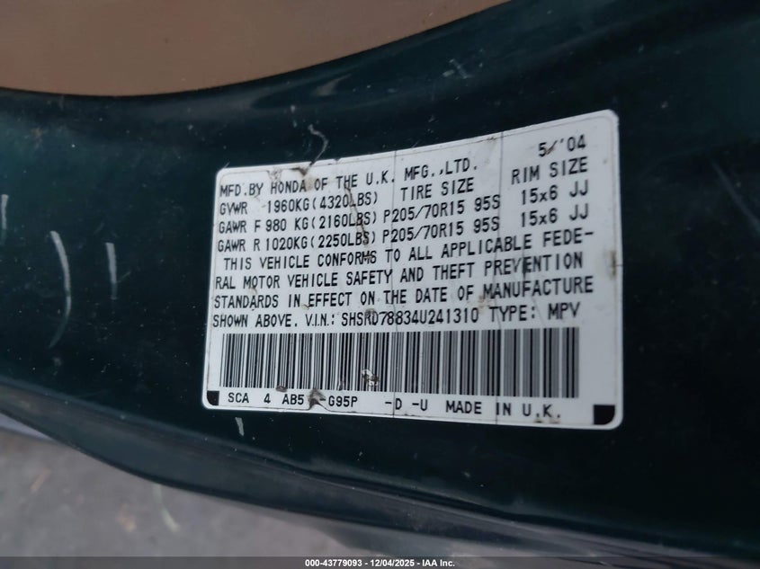 SHSRD78834U241310 2004 HONDA CR-V photo no. 9