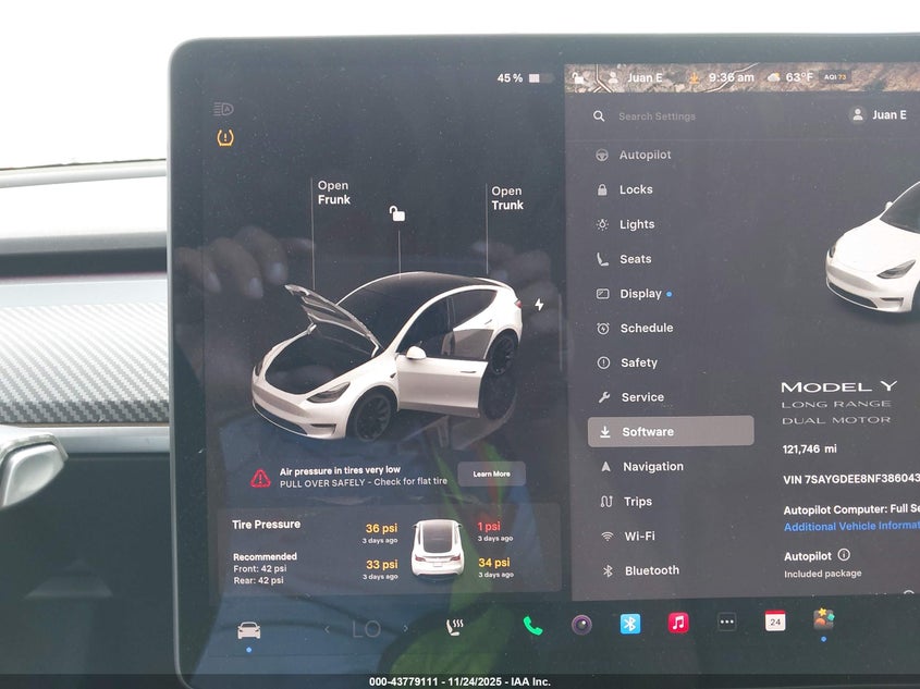 2022 Tesla Model Y Long Range Dual Motor All-Wheel Drive VIN: 7SAYGDEE8NF386043 Lot: 43779111