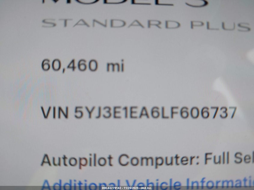 2020 Tesla Model 3 Standard Range Plus Rear-Wheel Drive/Standard Range Rear-Wheel Drive VIN: 5YJ3E1EA6LF606737 Lot: 43779142