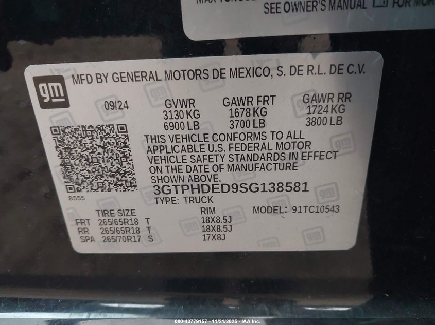 2025 GMC Sierra 1500 2Wd Short Box Slt VIN: 3GTPHDED9SG138581 Lot: 43779157