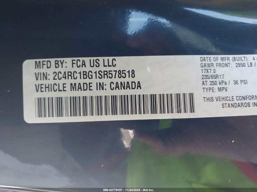 2025 Chrysler Pacifica Select VIN: 2C4RC1BG1SR578518 Lot: 43779197