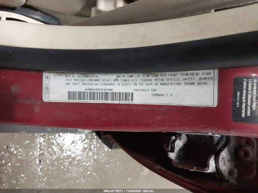 1999 Volkswagen Passat Gls VIN: WVWMA63BXXE462805 Lot: 43779271
