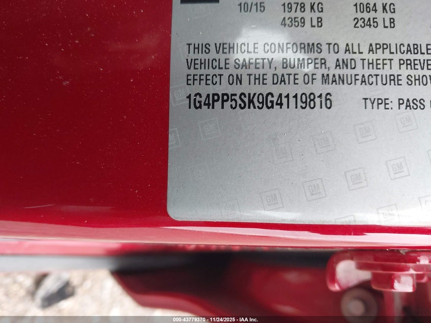 1G4PP5SK9G4119816 2016 BUICK VERANO photo no. 9