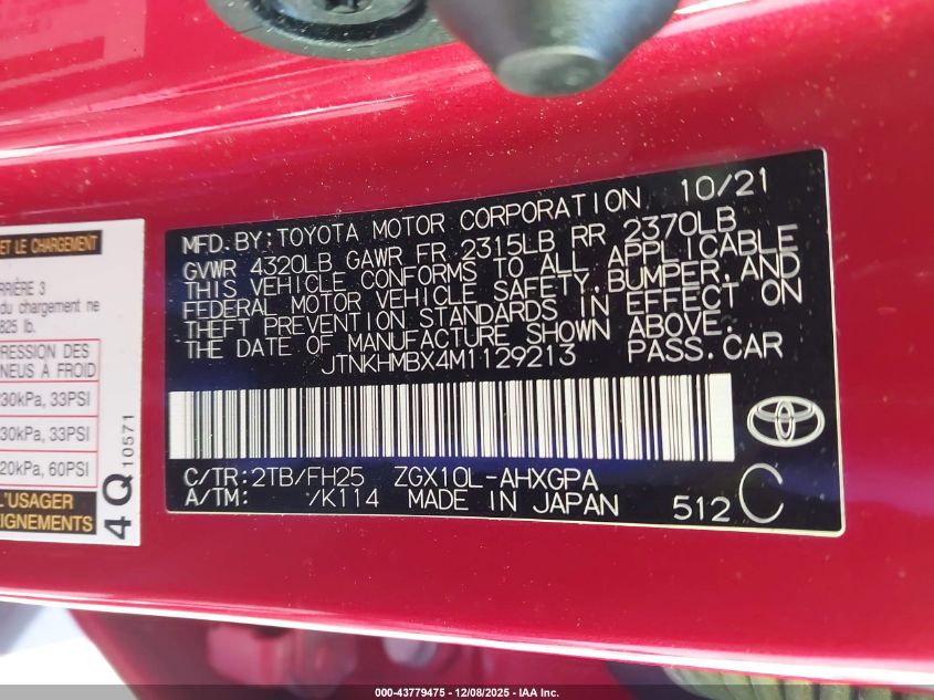 2021 Toyota C-Hr Nightshade Edition VIN: JTNKHMBX4M1129213 Lot: 43779475