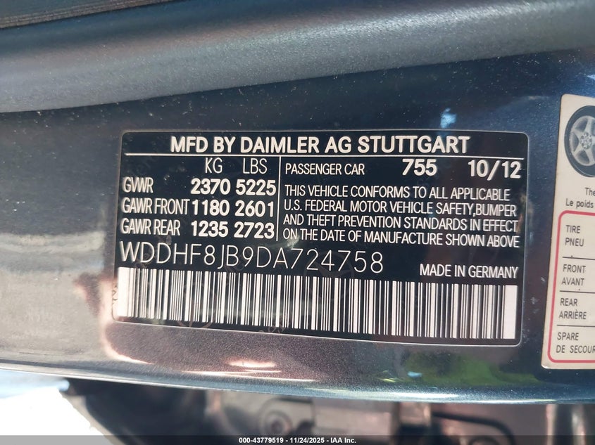 2013 Mercedes-Benz E 350 4Matic VIN: WDDHF8JB9DA724758 Lot: 43779519