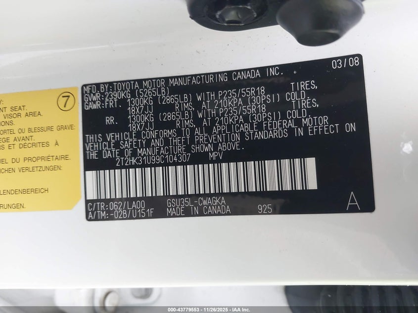 2009 Lexus Rx 350 VIN: 2T2HK31U99C104307 Lot: 43779553