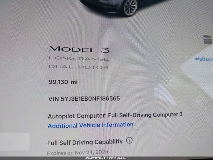 2022 Tesla Model 3 Long Range Dual Motor All-Wheel Drive VIN: 5YJ3E1EB0NF186565 Lot: 43779715