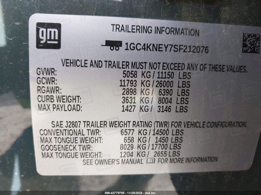 2025 Chevrolet Silverado 2500 - 1GC4KNEY7SF212076