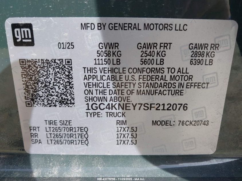 2025 Chevrolet Silverado 2500 - 1GC4KNEY7SF212076